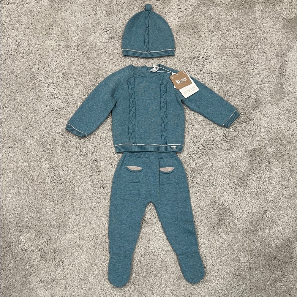 Mayoral NWT Blue Knit Baby Layette Set 4-6 months